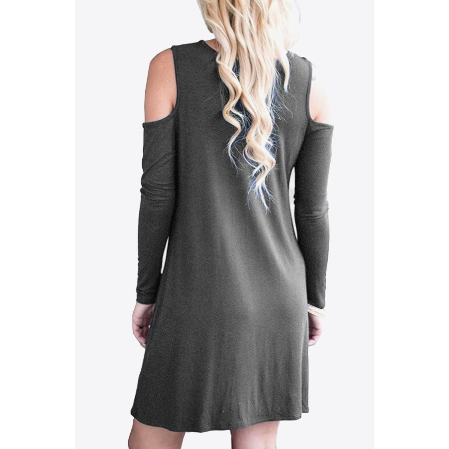 Cold-Shoulder Long Sleeve Round Neck Dress