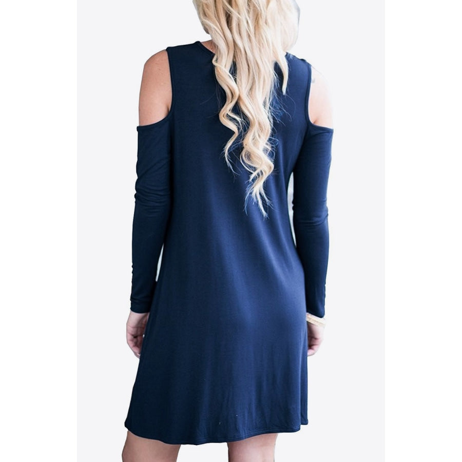 Cold-Shoulder Long Sleeve Round Neck Dress