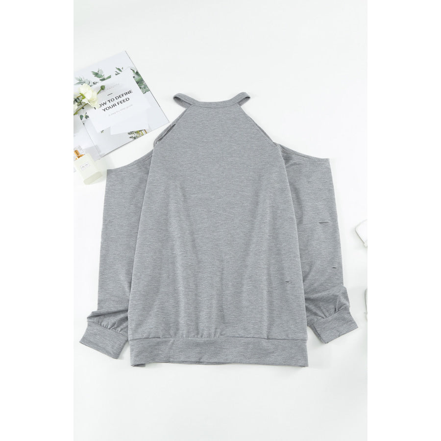 Cold Shoulder Long Sleeve Sweatshirt Apparel and Accessories