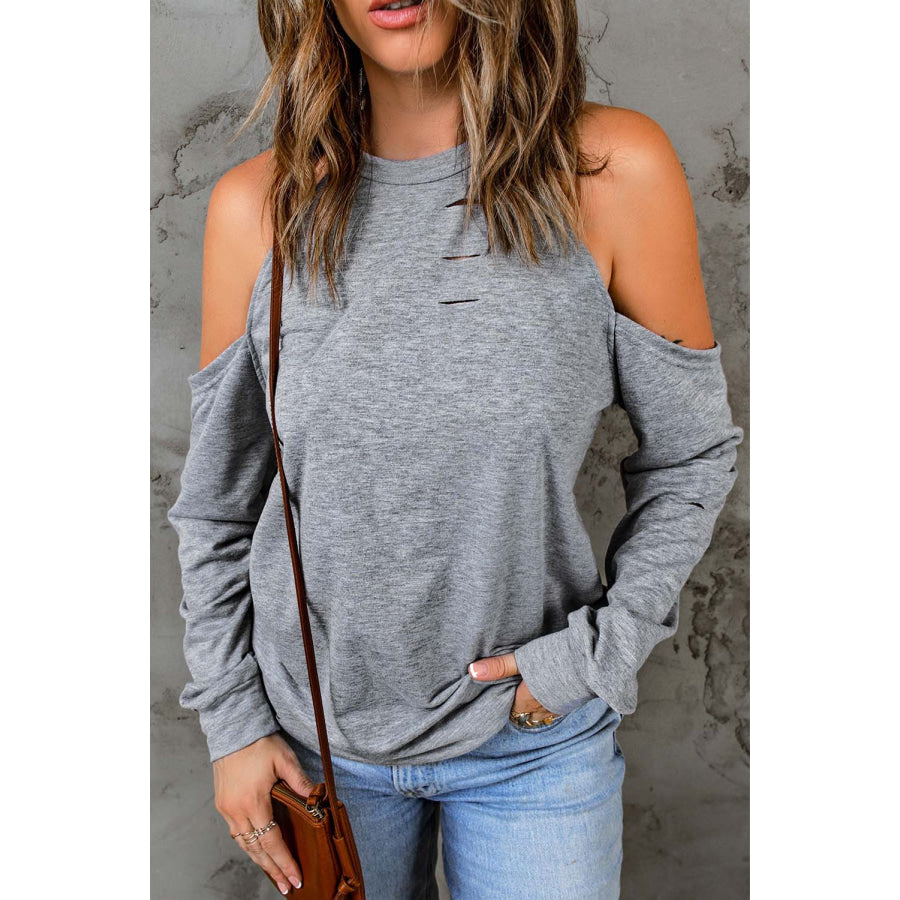 Cold Shoulder Long Sleeve Sweatshirt Dark Gray / S Apparel and Accessories