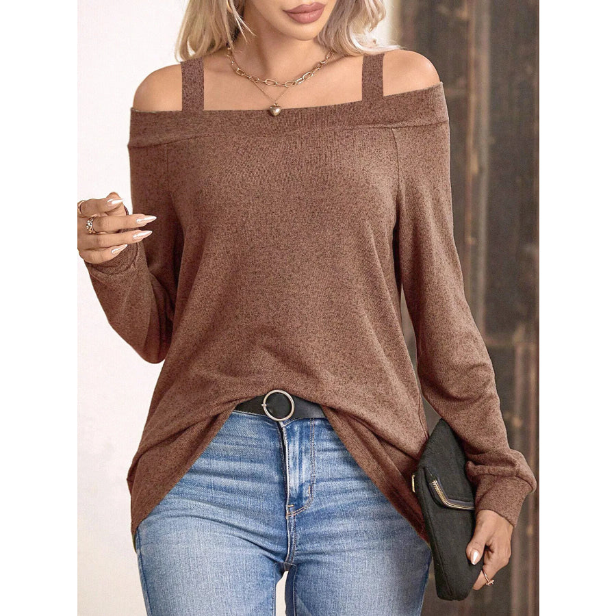 Cold Shoulder Long Sleeve T-Shirt Brown / S Apparel and Accessories