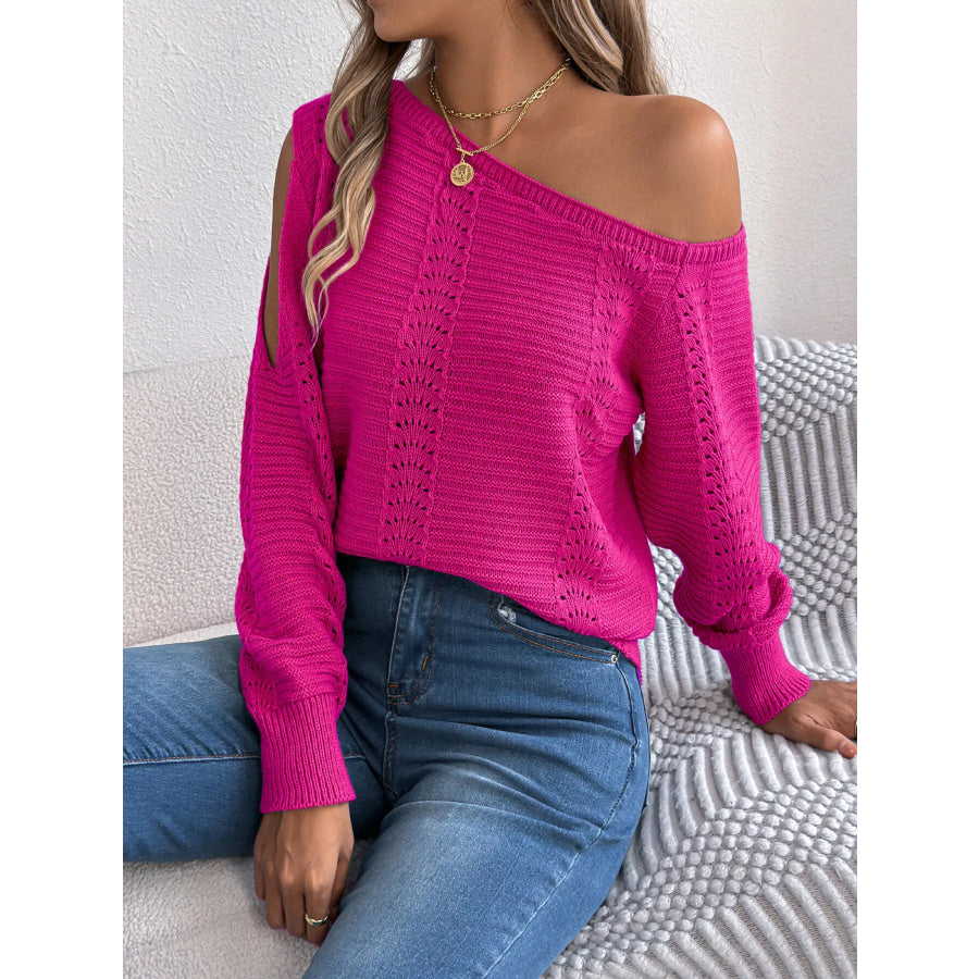Cold-Shoulder Ribbed Knit Openwork Sweater Apparel and Accessories