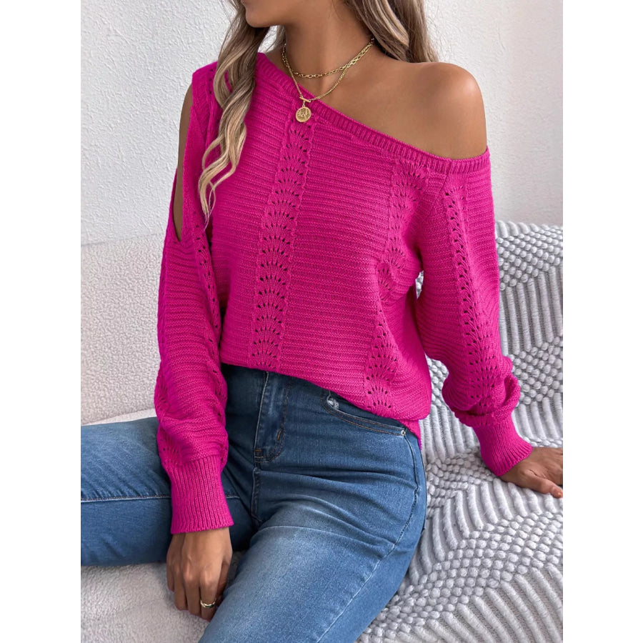 Cold-Shoulder Ribbed Knit Openwork Sweater Apparel and Accessories
