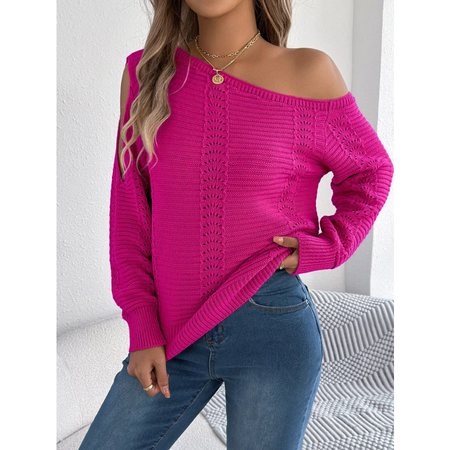 Cold-Shoulder Ribbed Knit Openwork Sweater Apparel and Accessories