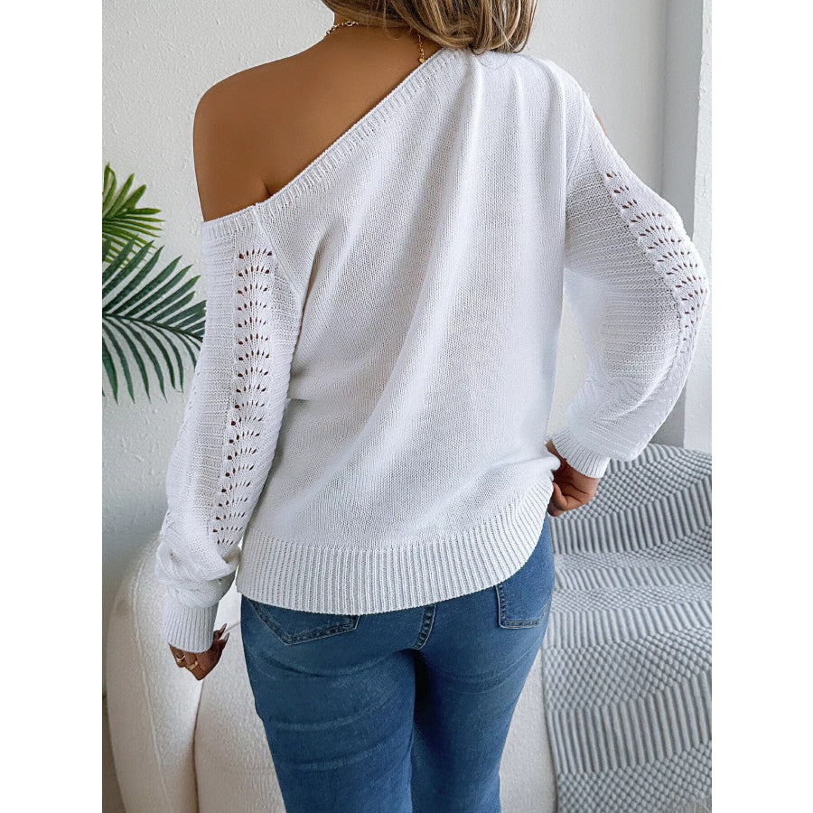 Cold-Shoulder Ribbed Knit Openwork Sweater Apparel and Accessories