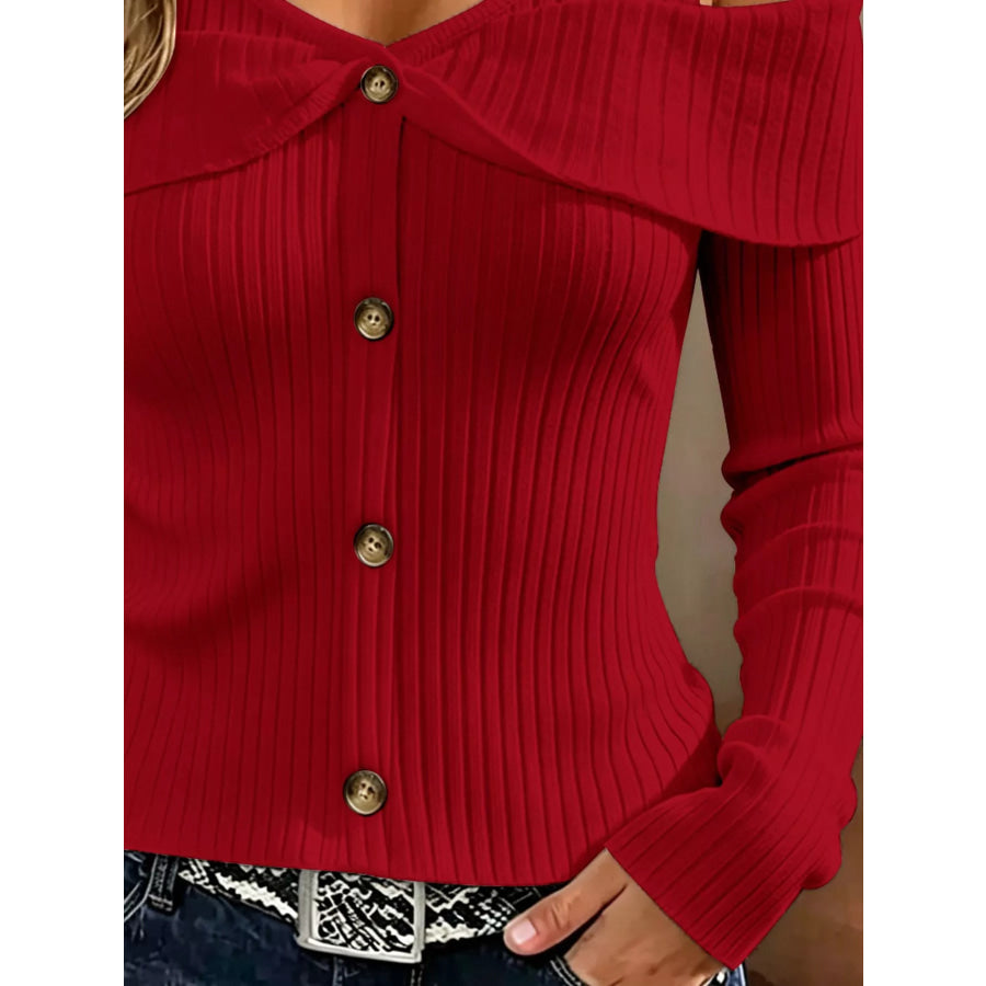 Cold Shoulder Ribbed Knit Top Apparel and Accessories