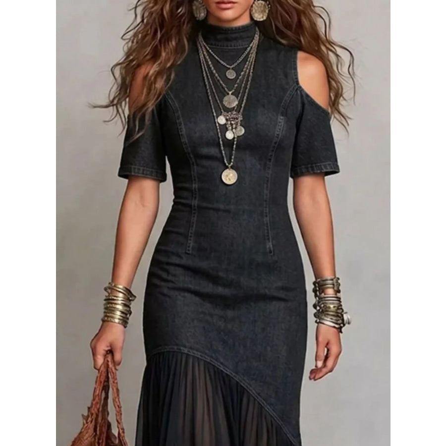 Cold Shoulder Ruffle Hem Maxi Dress Apparel and Accessories