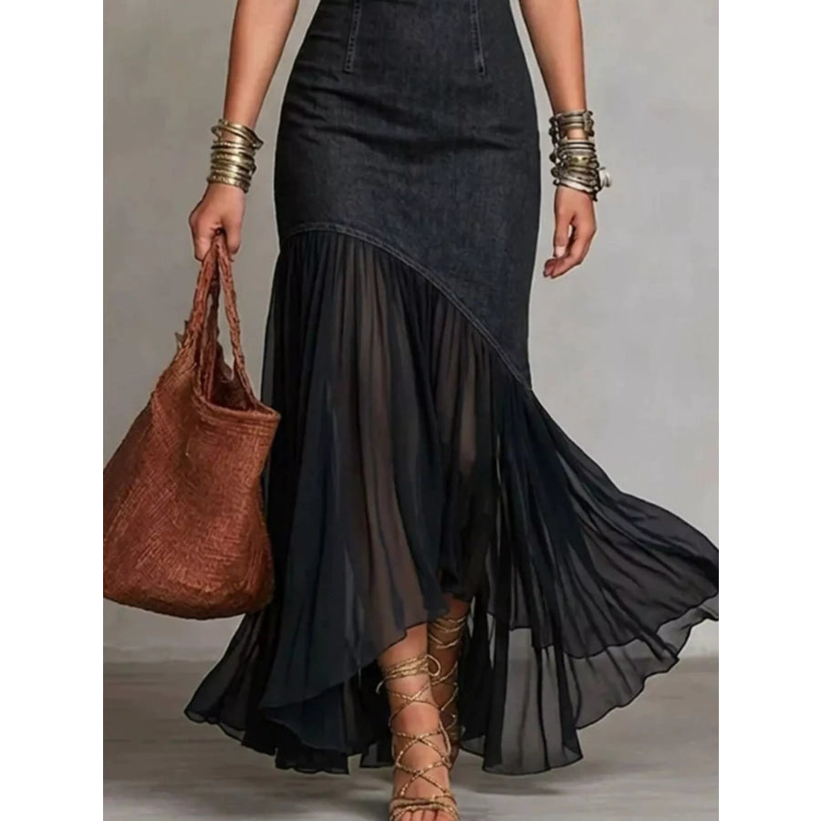 Cold Shoulder Ruffle Hem Maxi Dress Apparel and Accessories