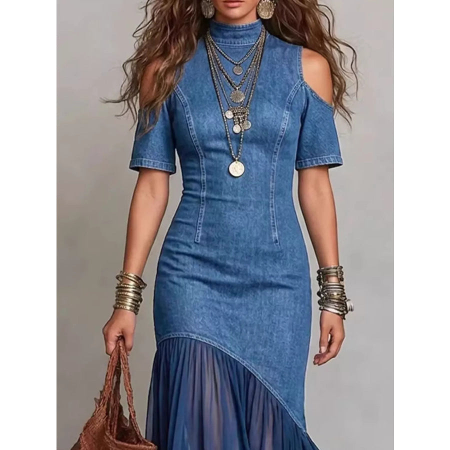 Cold Shoulder Ruffle Hem Maxi Dress Apparel and Accessories