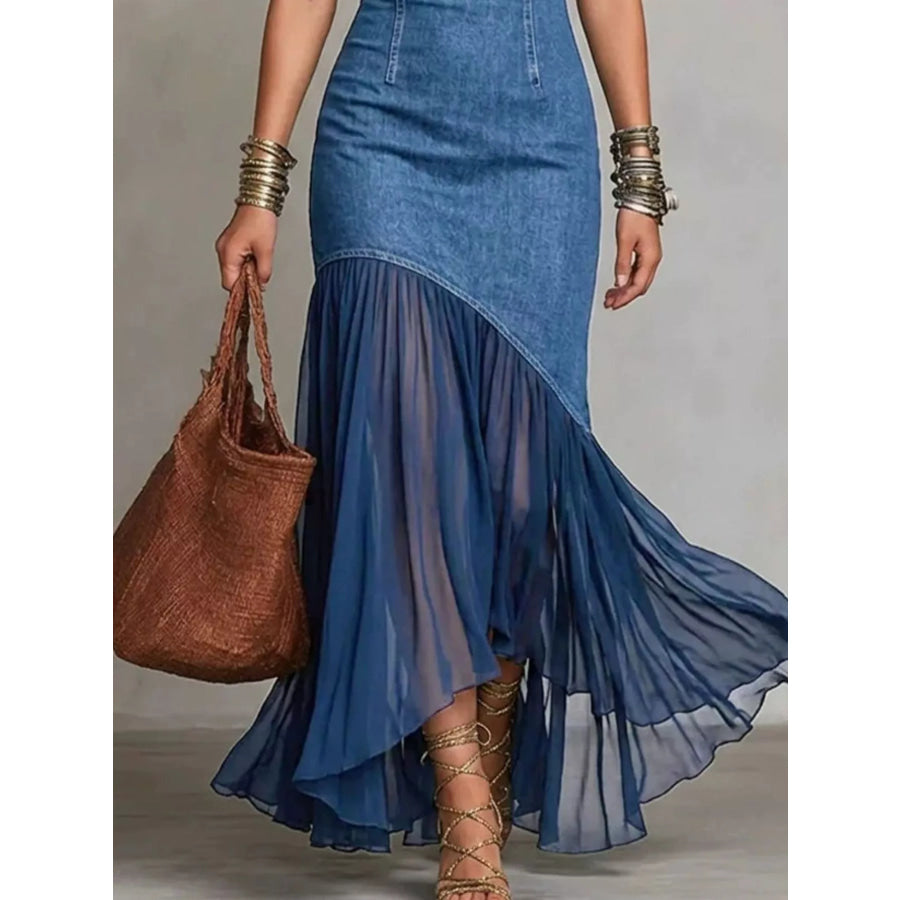 Cold Shoulder Ruffle Hem Maxi Dress Apparel and Accessories