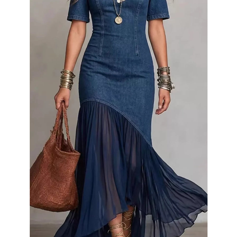 Cold Shoulder Ruffle Hem Maxi Dress Apparel and Accessories
