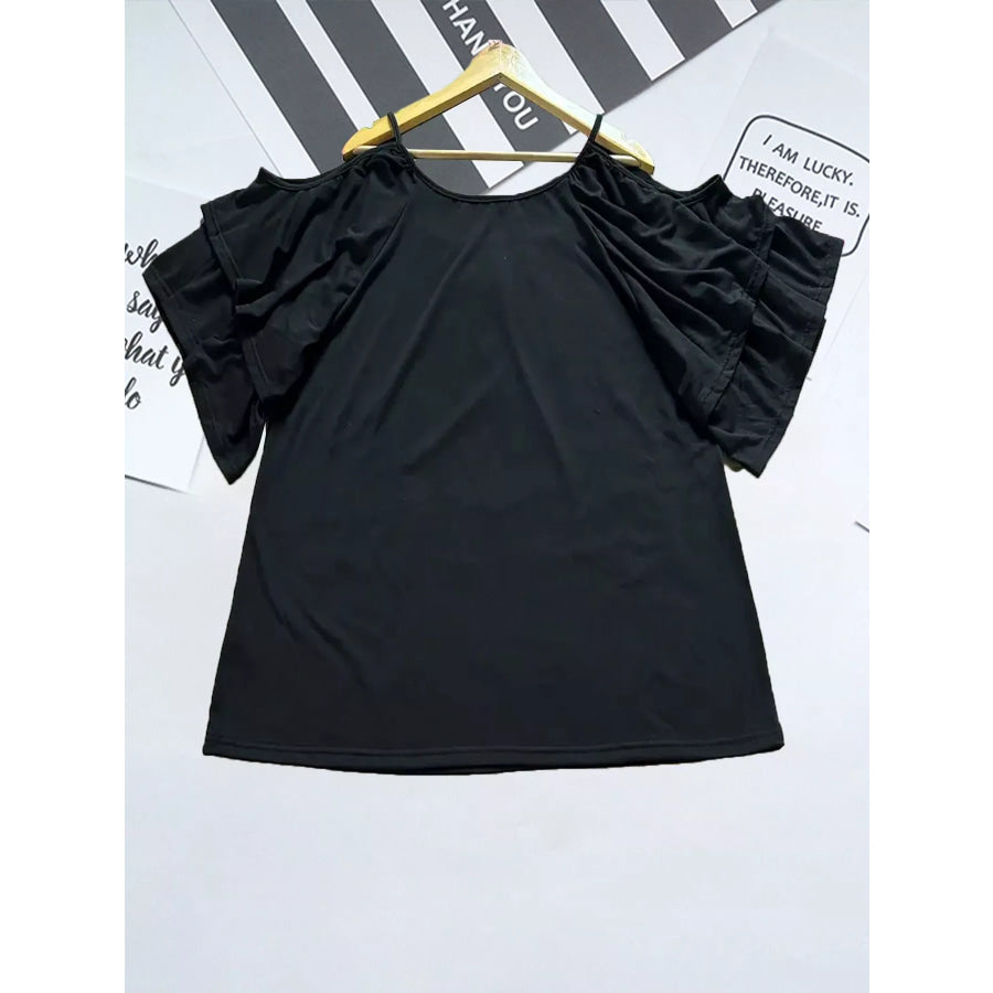 Cold Shoulder Ruffle Sleeve T-Shirt Apparel and Accessories