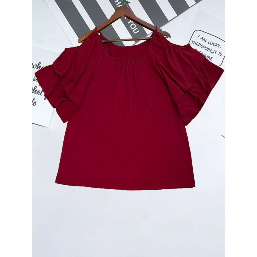 Cold Shoulder Ruffle Sleeve T-Shirt Apparel and Accessories