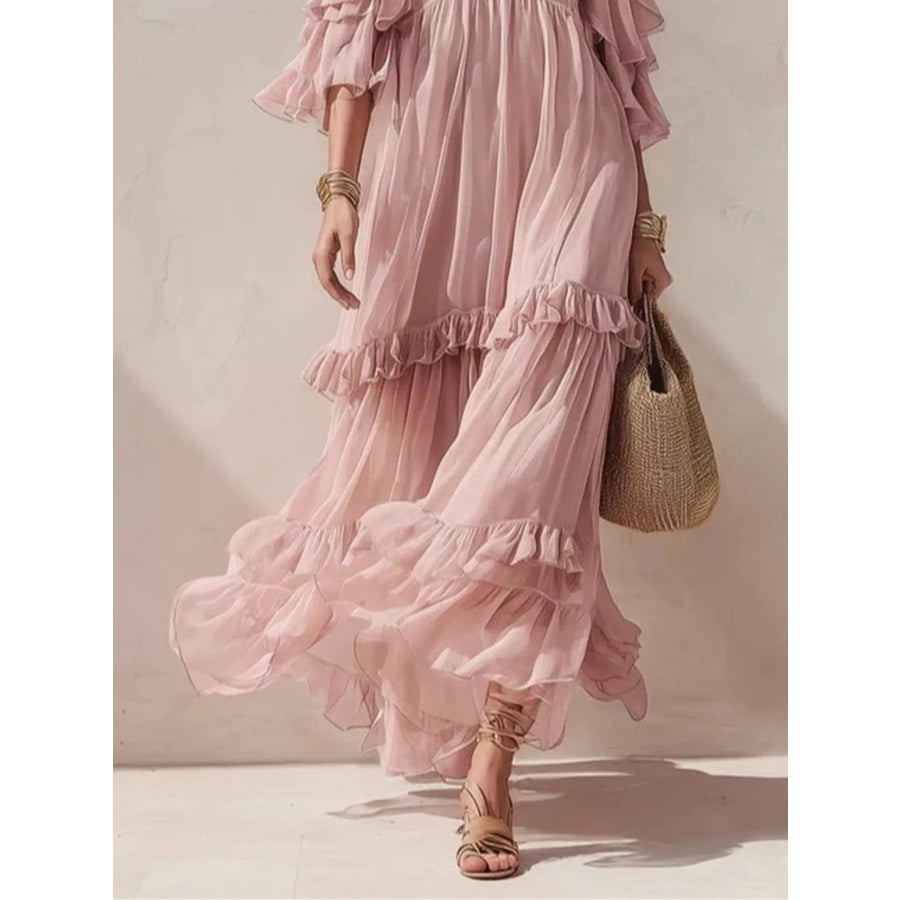 Cold-Shoulder Ruffled Maxi Dress Apparel and Accessories