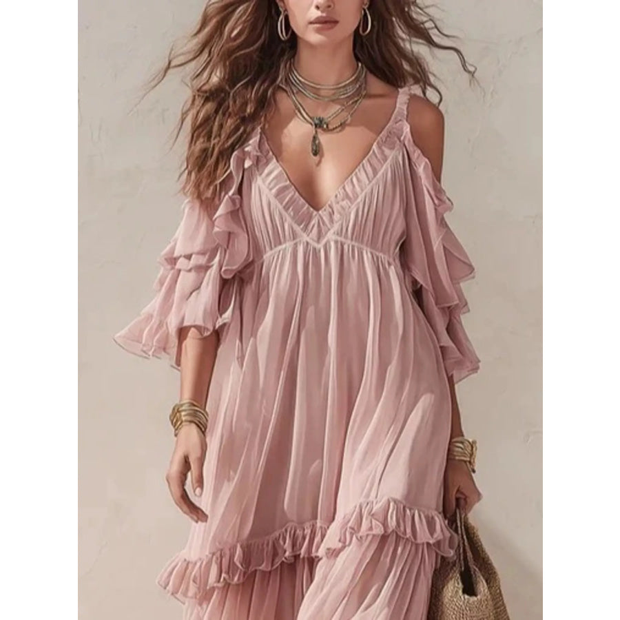 Cold-Shoulder Ruffled Maxi Dress Apparel and Accessories