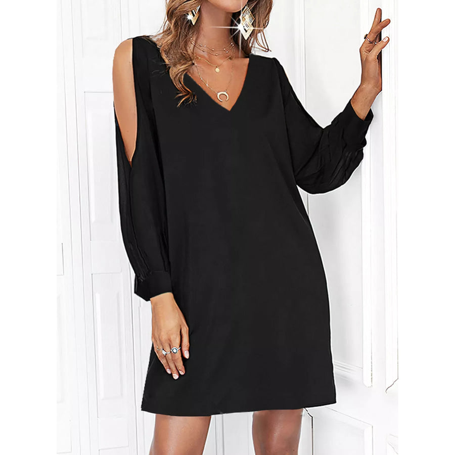 Cold Shoulder V-Neck Mini Dress Black / S Apparel and Accessories
