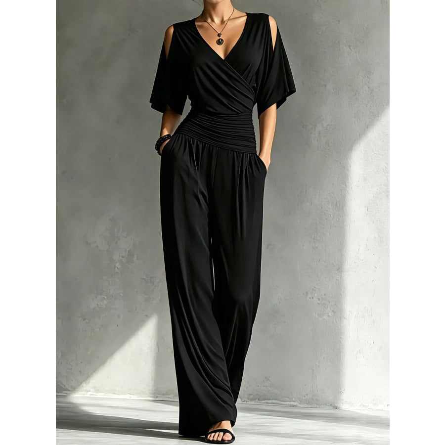 Cold Shoulder Wide-Leg Jumpsuit Black / S Apparel and Accessories