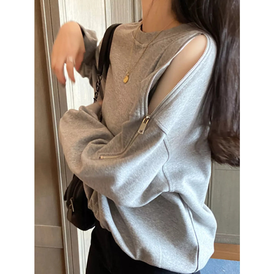 Cold-Shoulder Zipper Detail Sweatshirt Apparel and Accessories