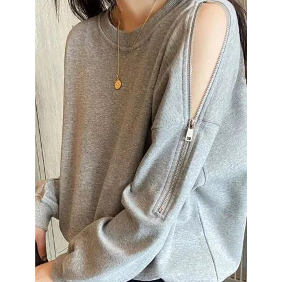 Cold-Shoulder Zipper Detail Sweatshirt Apparel and Accessories