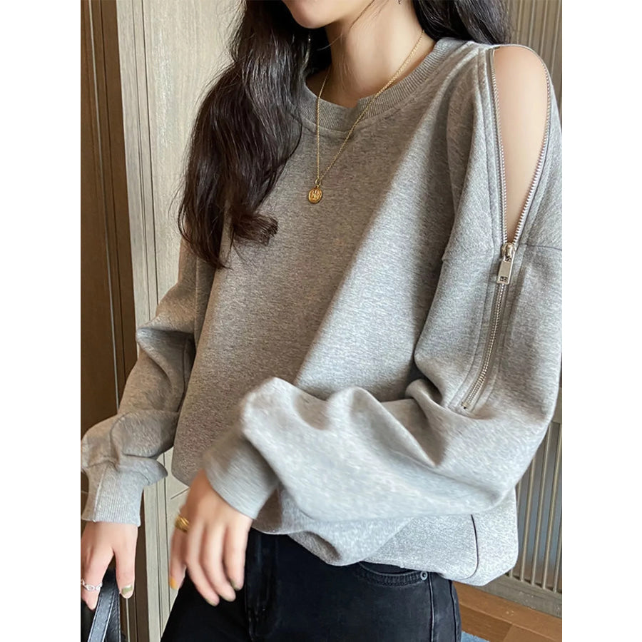 Cold-Shoulder Zipper Detail Sweatshirt Apparel and Accessories