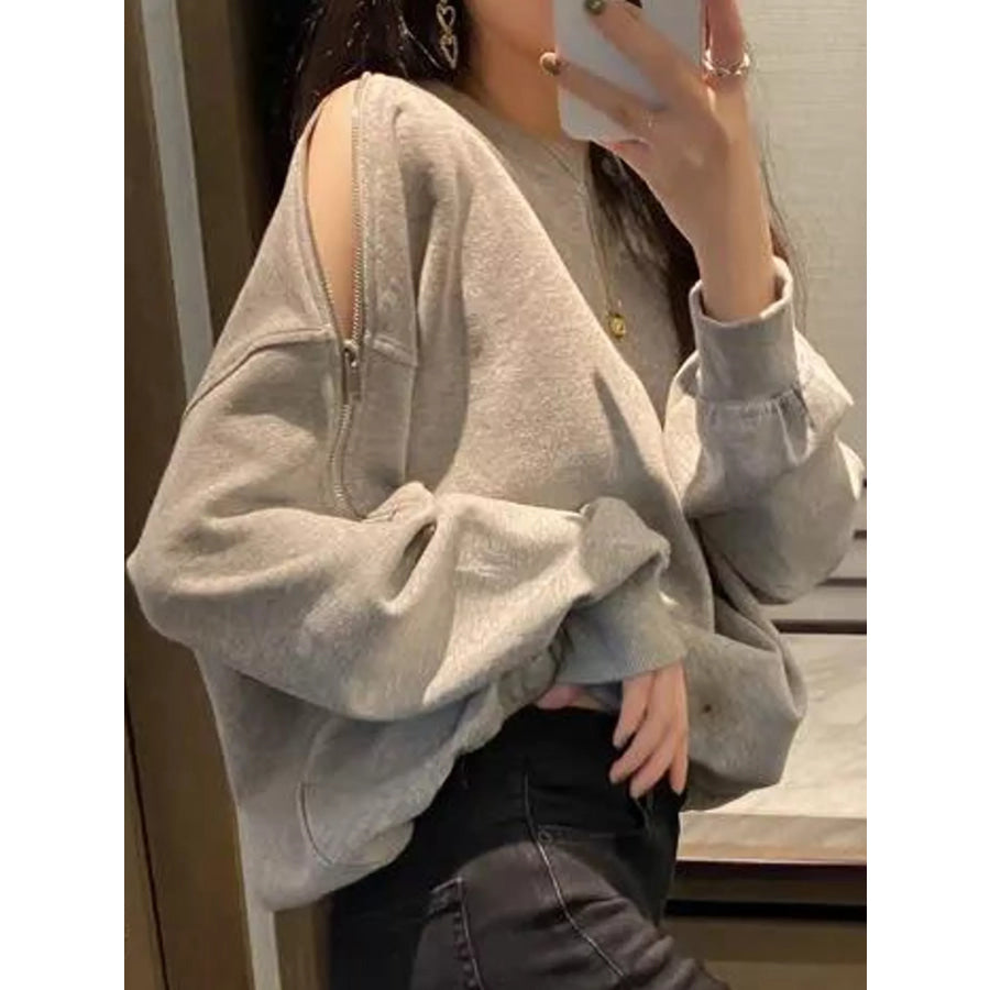 Cold-Shoulder Zipper Detail Sweatshirt Apparel and Accessories