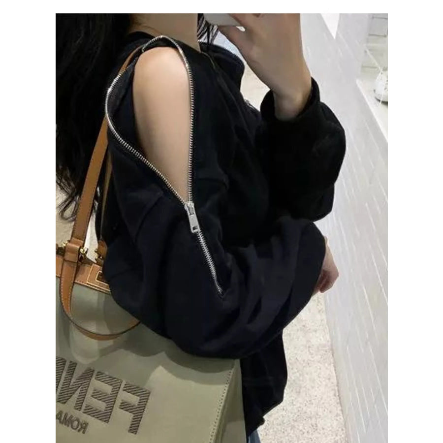 Cold-Shoulder Zipper Detail Sweatshirt Apparel and Accessories