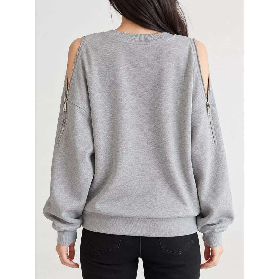 Cold-Shoulder Zipper Detail Sweatshirt Apparel and Accessories
