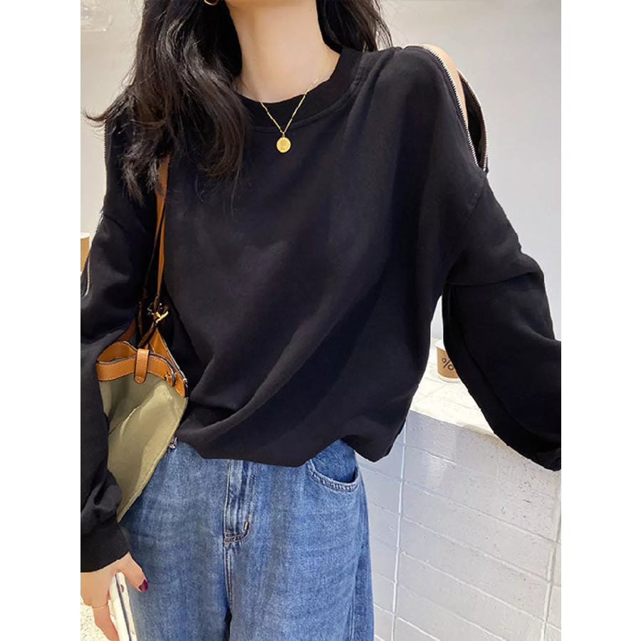 Cold-Shoulder Zipper Detail Sweatshirt Black / M Apparel and Accessories