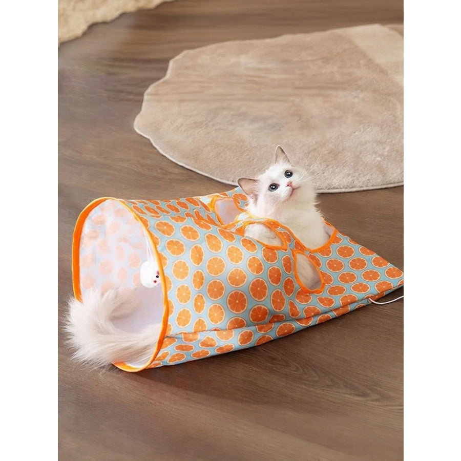 Collapsible Printed Cat Tunnel Toy Orange / One Size Apparel and Accessories