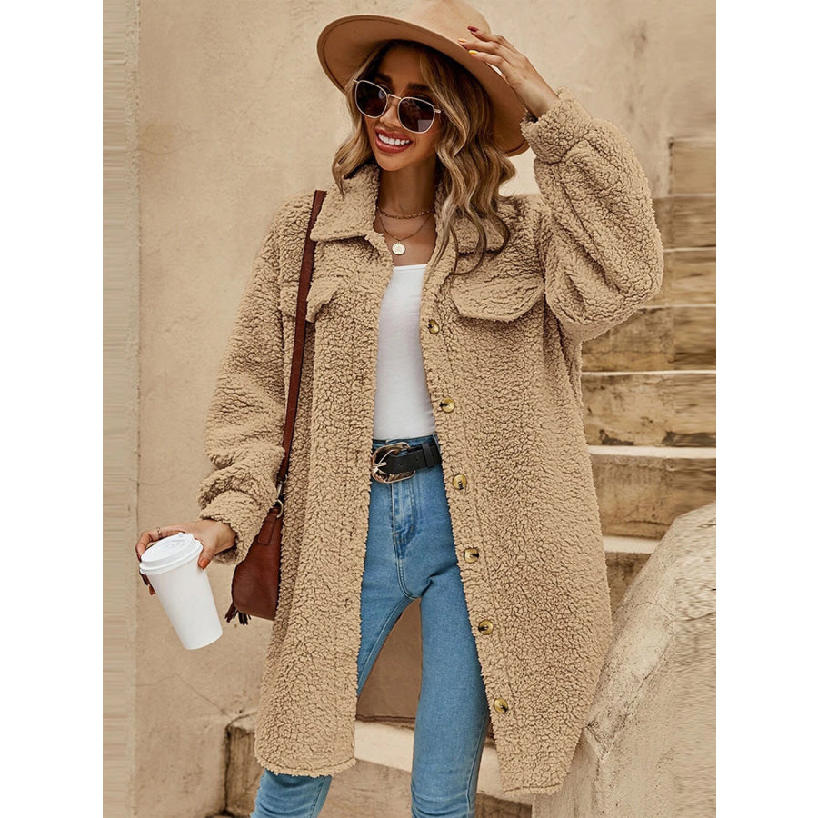 Collared Button Down Coat Camel / S Apparel and Accessories