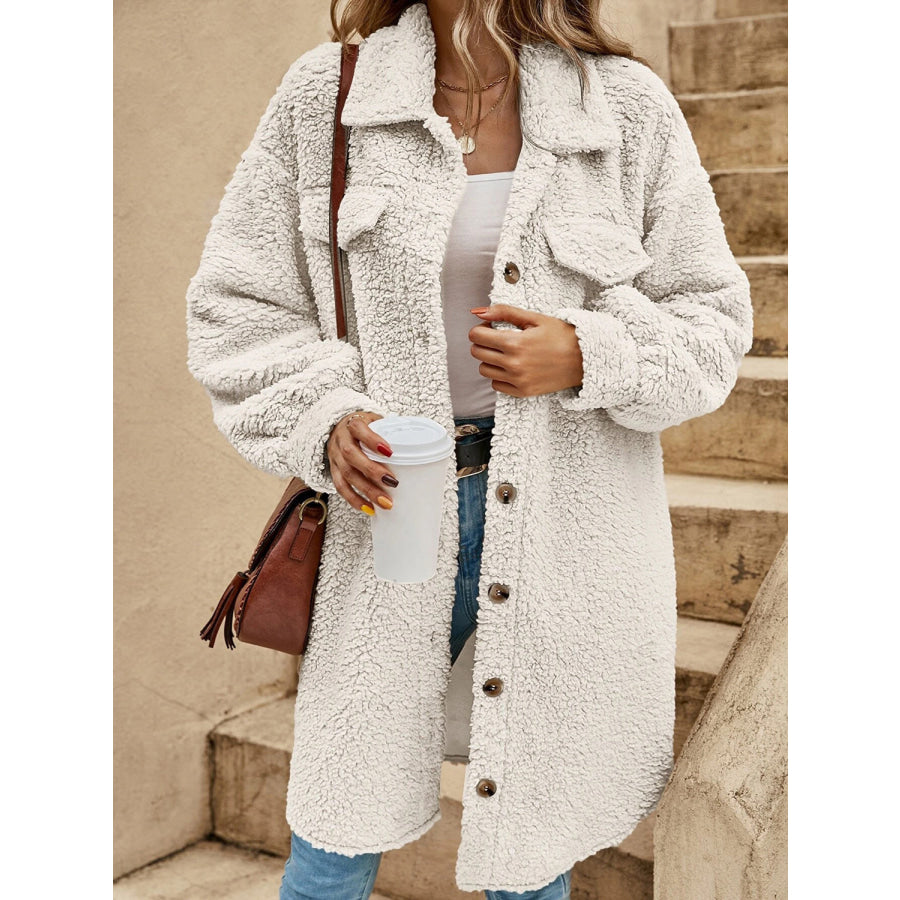 Collared Button Down Coat White / S Apparel and Accessories