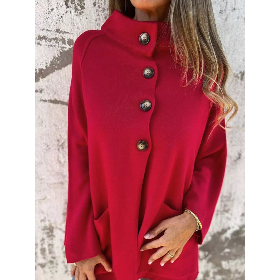 Collared Button Front Wrapped Cardigan Apparel and Accessories