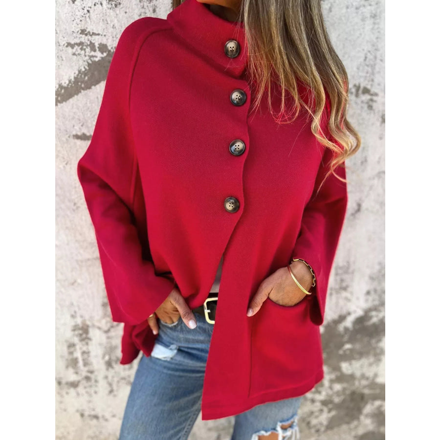 Collared Button Front Wrapped Cardigan Scarlet / S Apparel and Accessories