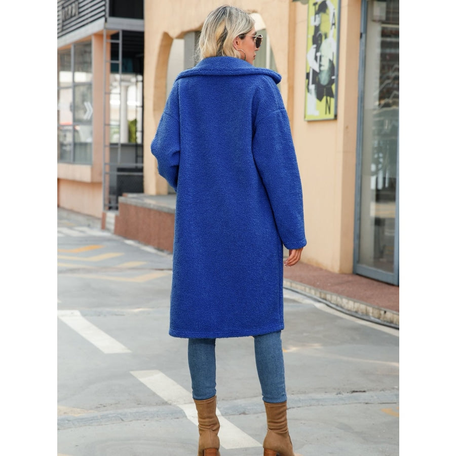 Collared Neck Button Down Coat Royal Blue / S