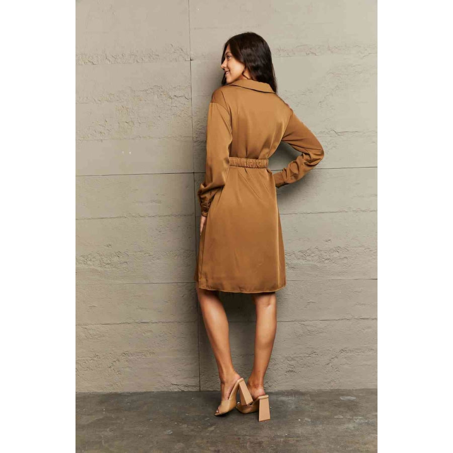 Collared Neck Button Down Dress Caramel / S