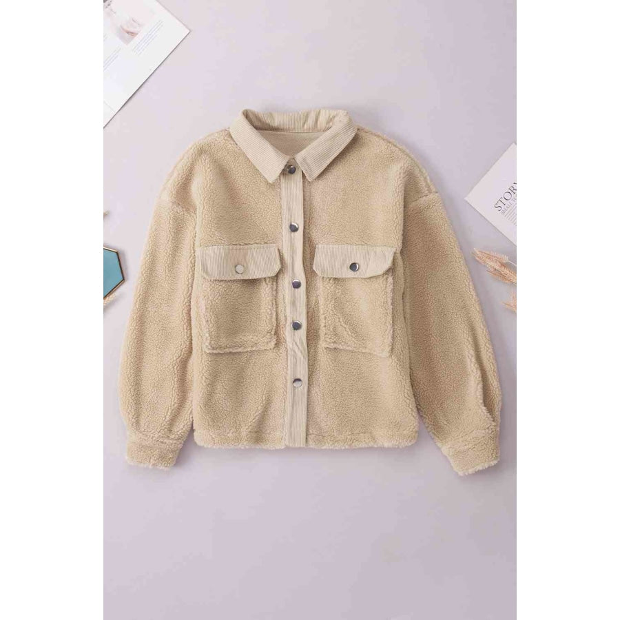 Collared Neck Button Down Jacket Sand / S