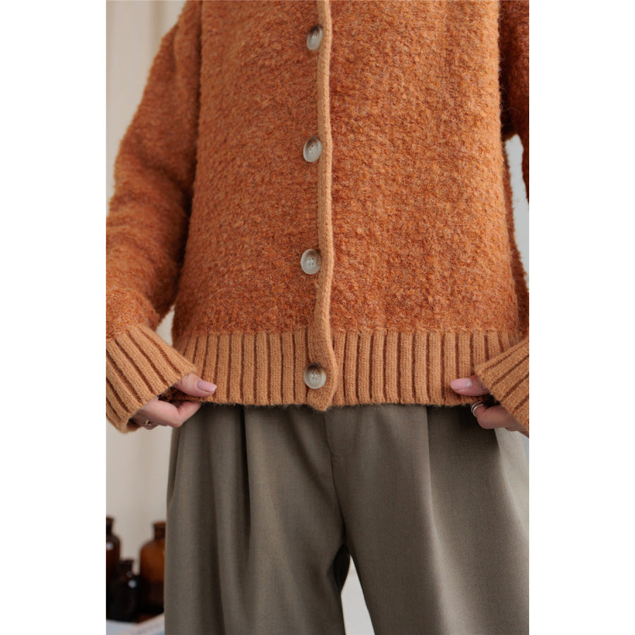 Collared Neck Button Down Long Sleeve Cardigan Tangerine / One Size Apparel and Accessories