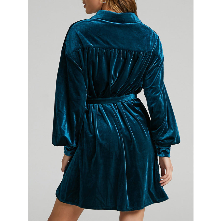 Collared Neck Button Down Long Sleeve Mini Dress Apparel and Accessories