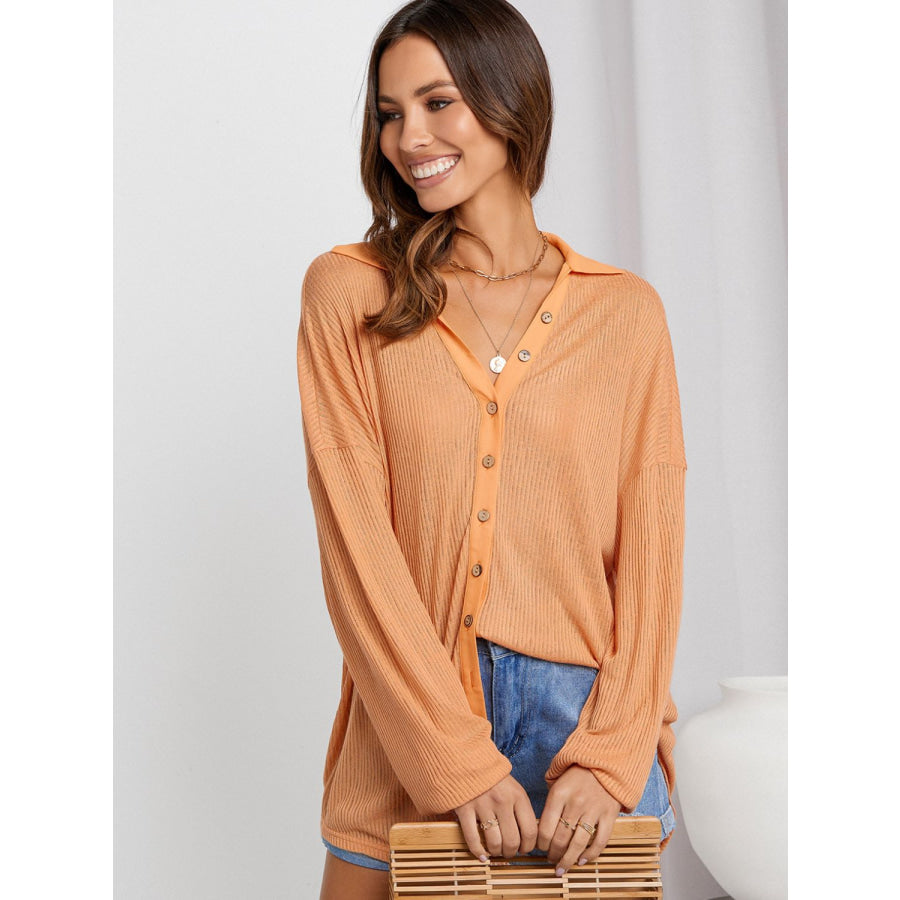 Collared Neck Button Down Long Sleeve Shirt Apparel and Accessories