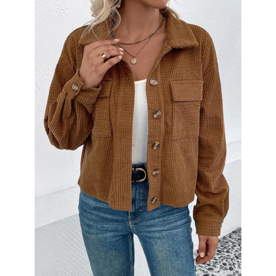 Collared Neck Button Front Jacket with Pockets Camel / S