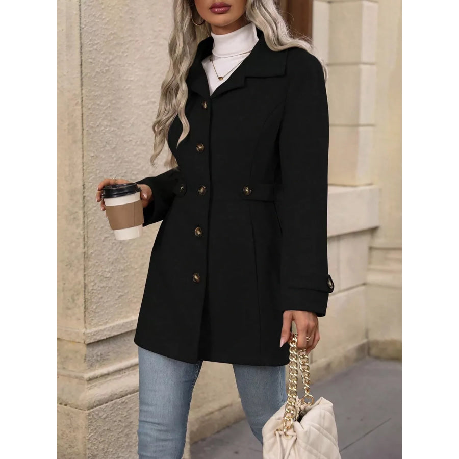 Collared Neck Button Up Coat Apparel and Accessories
