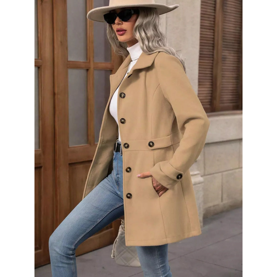 Collared Neck Button Up Coat Apparel and Accessories