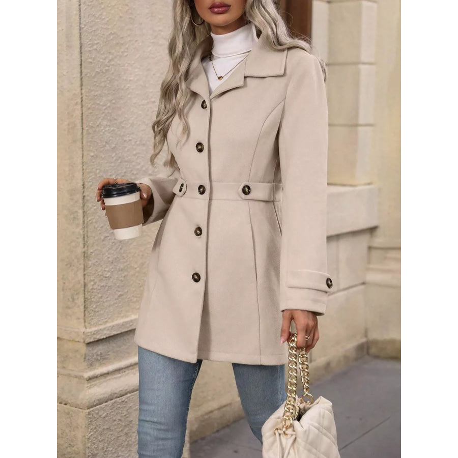 Collared Neck Button Up Coat Apparel and Accessories
