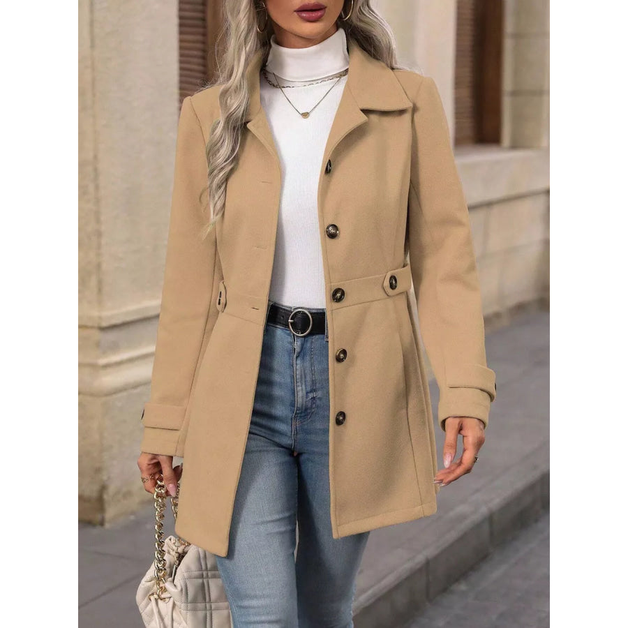 Collared Neck Button Up Coat Apparel and Accessories