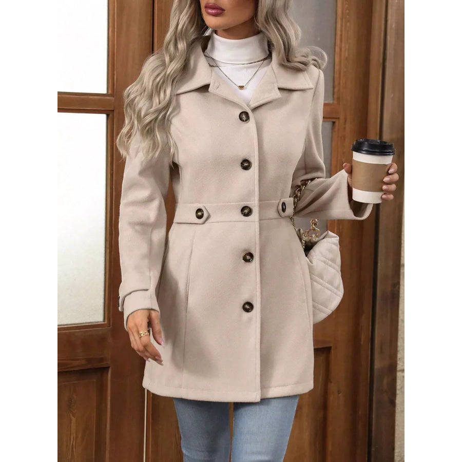 Collared Neck Button Up Coat Apparel and Accessories