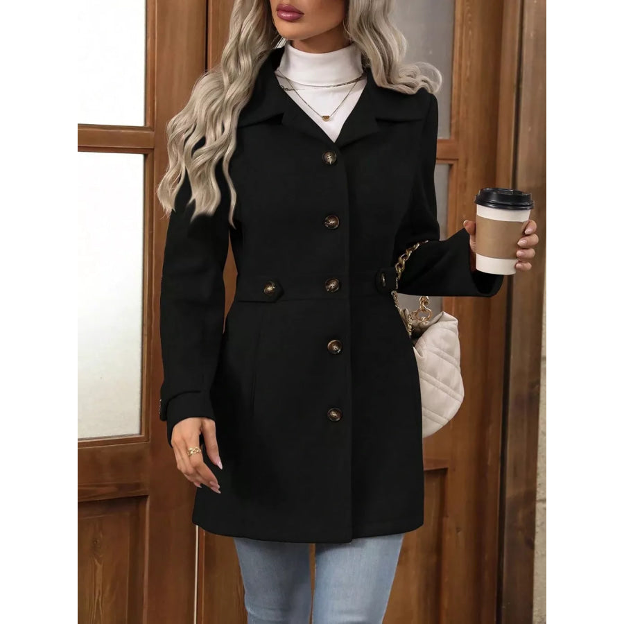 Collared Neck Button Up Coat Apparel and Accessories