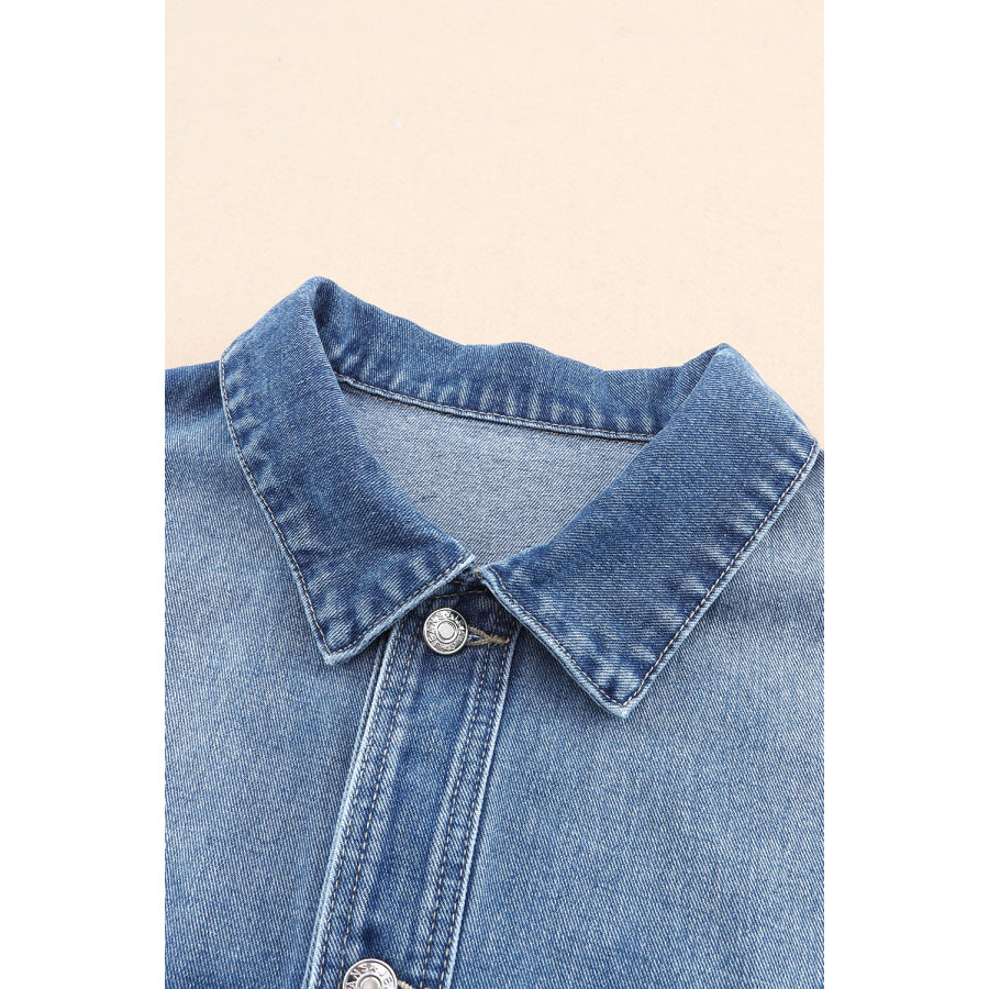 Collared Neck Button Up Denim Jacket Apparel and Accessories