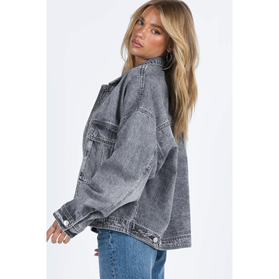 Collared Neck Button Up Denim Jacket Apparel and Accessories