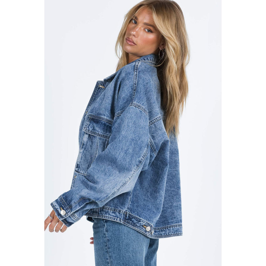 Collared Neck Button Up Denim Jacket Apparel and Accessories