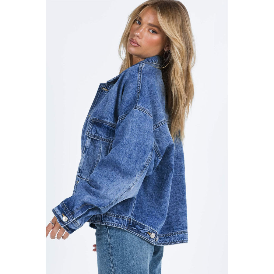 Collared Neck Button Up Denim Jacket Apparel and Accessories